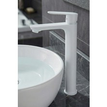 Ralken Aero Kalın Gövde %100 Pirinç Beyaz Çanak Lavabo Bataryası - Lüx Yüksek Çanak Lavabo Musluğu