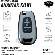 ŞüsCarOto Aksesuar Renault Megane 4 Clio 5 Kadjar Captur Kaleos Sustalı Anahtar Uyumlu Silikon Anahtar Kılıfı Oto Anahtar Kabı Darbe Emici Anahtarlık Koyu Titan Gri