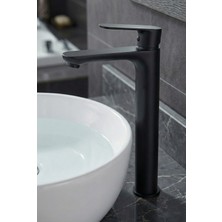 Ralken Aero Kalın Gövde %100 Pirinç Siyah Çanak Lavabo Bataryası - Lüx Yüksek Çanak Lavabo Musluğu