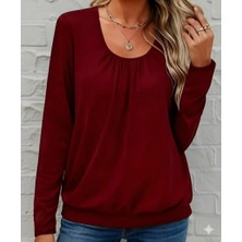 Kendim Fashion Kadın Uzun Kollu Yuvarlak Yakalı Viskon Bluz