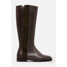 Rujo Süet Şerit Detaylı Hakiki Deri Yeşil Kadın Çizme