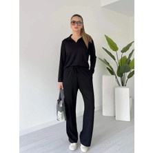 Biçomi Polo Yaka Alt Üst Kollu Modal Takım Siyah Pt