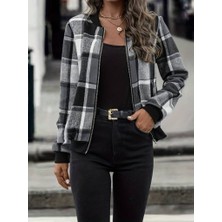 Jardin Allure Kadın Uzun Kollu Önden Fermuarlı Ekose Desenli Ceket