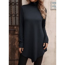 Moderie Butik Kadın Uzun Kollu Balıkçı Yaka Asimetrik Kesim Detaylı Antrasit Yün Viskon Bluz