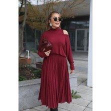 Moderie Butik Kadın Triko Plise ve Tül Detay Iki Parça Elbise
