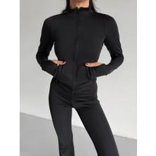 Moderie Butik Kadın Balıkçı Yaka Cep Detaylı Ceket ve Ispanyol Paça Spor Ikili Takım