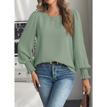 Moderie Butik Kadın Uzun Kollu Yuvarlak Yaka Aerobin Bluz