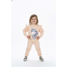 Mnk Baby & Kids Kız Çocuk Boynuzlu At Eşofman Takımı Regular Kalıp ve %80 Pamuk Malzeme ile