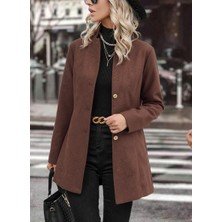 1Tarz Tasarım Yaka Şık Kahverengi Kaşe Kaban