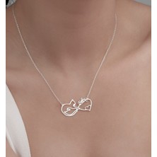 Myz Takı Kedi Sonsuzluk ve Kalp Figürlü Kişiye Özel Isimli 925 Ayar Gümüş Kolye