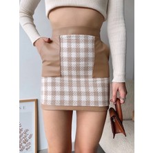 OEY Fashions Deri Cep Garnili Kaşe Etek Bej H24604