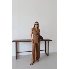 OEY Fashions Keten Yelek Pantolon Takım Kahve Pt