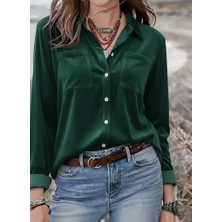 Arben Boutique Kadın Uzun Kollu Yakalı Önden Düğmeli Cep Detaylı Kadife Gömlek