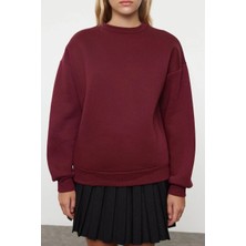 OEY Fashions 3 Iplik Şardonlu Bisiklet Yaka Sweatshirt Bordo