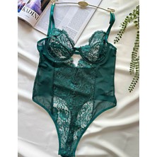 Hama Love Yeşil Dantelli Bodysuit İç Çamaşır Takımı