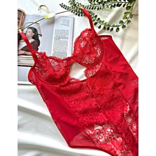 Hama Love Kırmızı Dantelli Bodysuit Iç Çamaşır Takımı