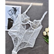Hama Love Beyaz Dantelli Bodysuit İç Çamaşır Takımı