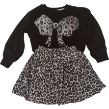 MG Mini Giyim Leopar Desenli Düz Etekli Dijital Baskılı Sweat Takım Kız Çocuk