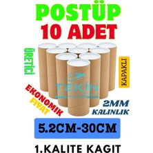 Tekin Ambalaj Postüp Silindir Kutu 5.2cm x 30CM | 10’lu Karton Rulo Gönderi Tüpü Ekonomik Kargo Kutusu