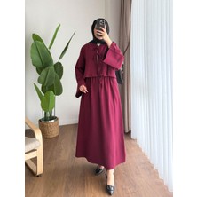 RFK Butik Kadın Önü Bağcıklı Tasarım Keten Takım - Bordo