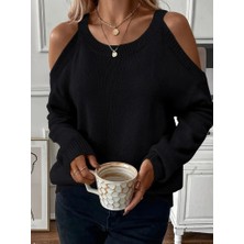 Passense Kadın Uzun Kollu Omuzlardan Açık Askılı Triko Bluz