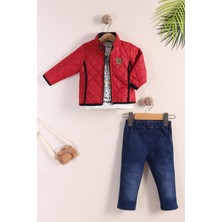 Kidello Kırmızı Montlu Erkek Bebek 3'lü Takım (1-3 Yaş)