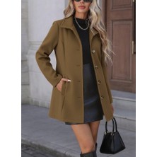 Gökyüzü Moda Kadın Uzun Kollu Yakalı Önden Düğmeli Astarsız Ithal Kaşe Kahve Kaban