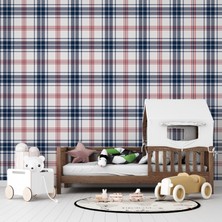 Grown 213-4 - Lacivert ve Kırmızı Renkli Kare Çizgili Duvar Kağıdı