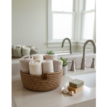 Mtg Jüt Tasarım El Emeği Doğal Jüt Kordon Halattan  Yuvarlak Organizer / Ekmek Sepeti / Çok Amaçlı Sepet