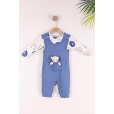 Kidello Mavi Sevimli Ayıcık Oyuncaklı Yeni Doğan Pamuk 2 Li Bebek Tulum 3-6-9 Ay