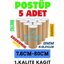 Tekin Ambalaj Postüp Silindir Kutu 76MM x 80CM | 5'li Karton Rulo Gönderi Tüpü Ekonomik Kargo Kutusu