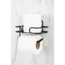  siyah güçlü yapışkanlı yedek raflı tuvalet kağıtlık banyo düzenleyici