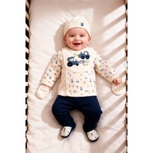 Lorian's Doğal Pamuklu Yeni Doğan Traktör ve Araba Nakışlı Hastane Çıkışı 5'li Zıbın Takım