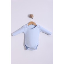 Kidello Mavi Düz Uzun Kol Erkek Bebek Zıbın Body