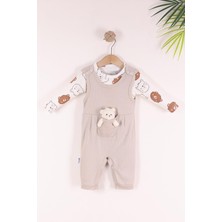 Kidello Bej Sevimli Ayıcık Oyuncaklı Yeni Doğan Pamuk 2 Li Bebek Tulum 3-6-9 Ay