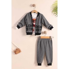 Kidello Antrasit Fermuarlı Hırkalı Erkek Bebek 3'lü Takım (1-3 Yaş)