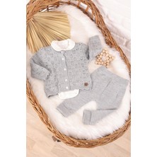 Kidello Gri Örme Body'li Triko 3'lü Bebek Takım