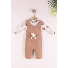 Kidello Kahve Sevimli Ayıcık Oyuncaklı Yeni Doğan Pamuk 2 Li Bebek Tulum 3-6-9 Ay