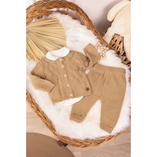 Kidello Kahverengi 3'lü Örme Triko Bebek Takım