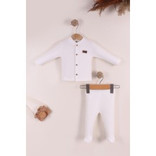 Kidello Beyaz Kız Erkek Bebek Takım Unisex Yenidoğan 0-3 Ay Ribana Kumaş Patikli Takım