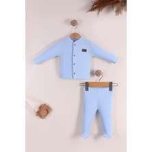 Kidello Mavi Kız Erkek Bebek Takım Unisex Yenidoğan 0-3 Ay Ribana Kumaş Patikli Takım