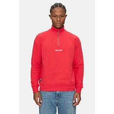Ecko Unltd. Myndus Kırmızı Dik Yaka Yarım Fermuarlı Nakışlı Loose Fit Erkek Sweatshirt