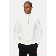 Ecko Unltd. Myndus Beyaz Dik Yaka Yarım Fermuarlı Nakışlı Loose Fit Erkek Sweatshirt