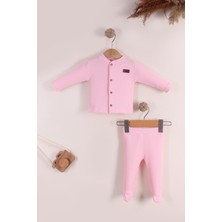 Kidello Pembe Kız Erkek Bebek Takım Unisex Yenidoğan 0-3 Ay Ribana Kumaş Patikli Takım