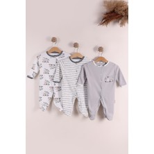 Kidello Gri Donkey Eşşek Basklılı Çıtçıtlı Bebek Tulum Yenidoğan 100 Pamuk (3 Ay 6 Ay 9 Ay)