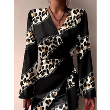 Arben Boutique Kadın Uzun Kollu Kruvaze Yakalı Asimetrik Detaylı Mini Modal Elbise