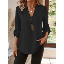 Tiana Kadın Truvakar Kol V Yakalı Keten Bluz