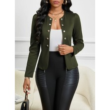 Arben Boutique Kadın Uzun Kollu Önü Açık Düğmeli Kısa Süet Ceket