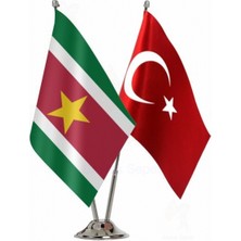 Surinam ve Türkiye Ikili Masa Bayrağı Seti