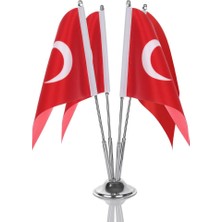 Türk Masa Bayrağı 15X22.5 cm Direkli Dörtlü